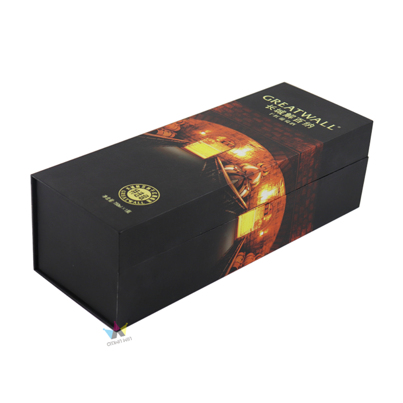 Cutii cadou pentru vin 12.8x3.7x3.7 IN, Cutii cadou pentru sticle pentru lichior, vin și șampanie, închidere magnetică cutii de cadouri pliabile,negru lucios